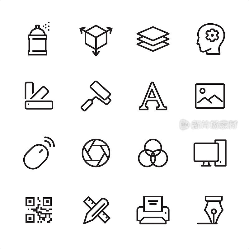 Graphic Design Studio - outline icon set